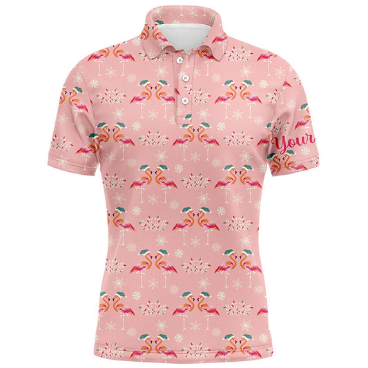 Golf Polo shirts, Pink Christmas Flamingos Mens Golf Polo Shirt Custom Funny Golf Shirts For Men Golf Gifts