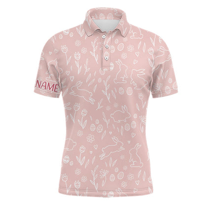 Golf Polo shirts, Pink Cute Easter Eggs & Bunnies Mens Golf Polo Shirt Custom Easter Day Golf Tops For Men Golf Gifts