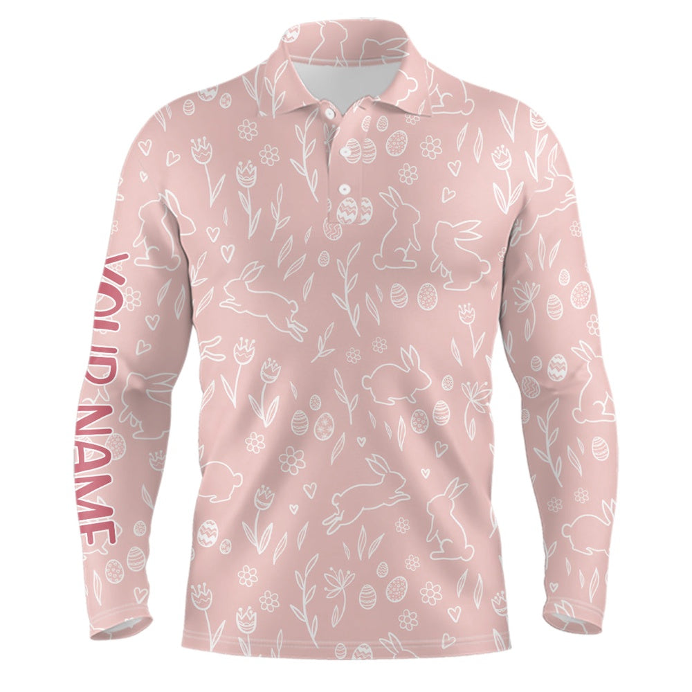 Golf Polo shirts, Pink Cute Easter Eggs & Bunnies Mens Golf Polo Shirt Custom Easter Day Golf Tops For Men Golf Gifts