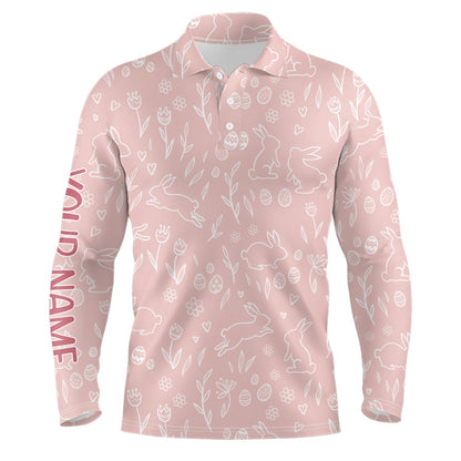 Golf Polo shirts, Pink Cute Easter Eggs & Bunnies Mens Golf Polo Shirt Custom Easter Day Golf Tops For Men Golf Gifts