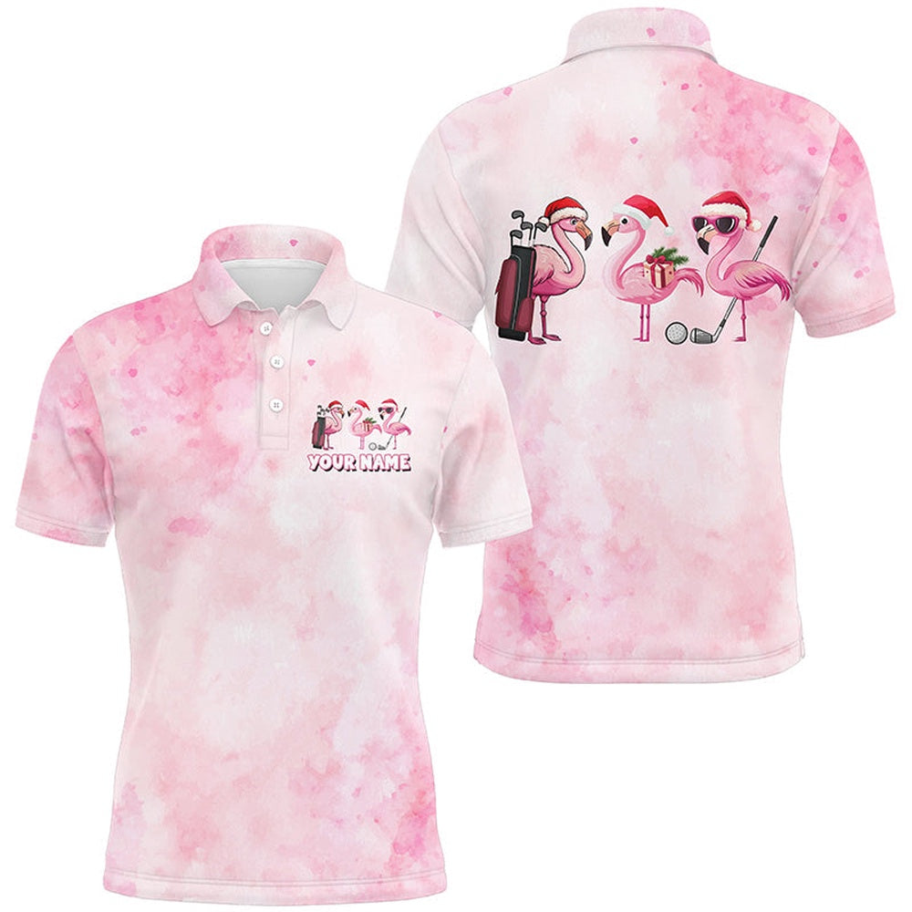 Golf Polo shirts, Pink Flamingo Christmas Men Golf Polo Shirts Custom Christmas Golf Shirts For Men