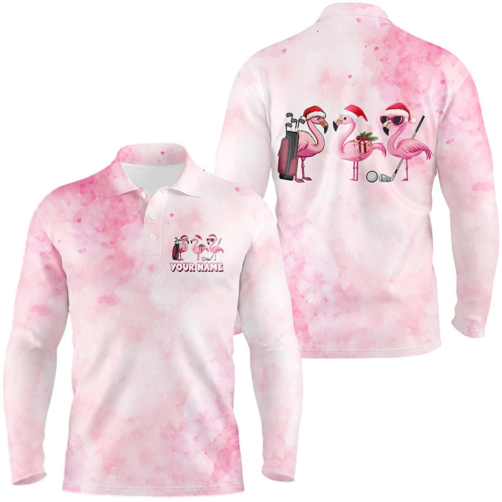 Golf Polo shirts, Pink Flamingo Christmas Men Golf Polo Shirts Custom Christmas Golf Shirts For Men