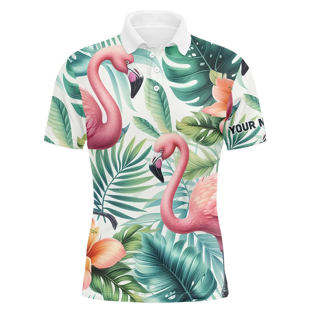 Golf Polo shirts, Pink Flamingo Tropical Pattern Mens Golf Polo Shirt Custom Golf Shirts For Men Golf Gifts