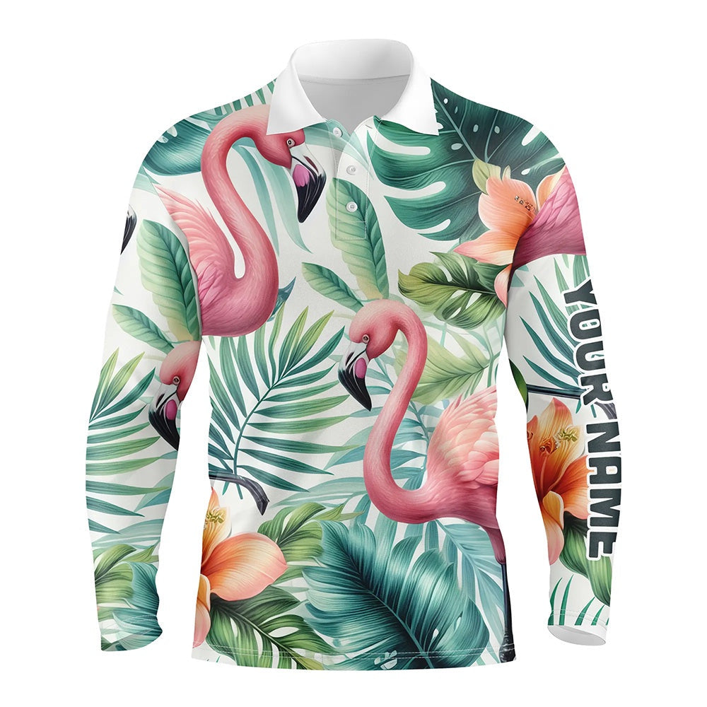 Golf Polo shirts, Pink Flamingo Tropical Pattern Mens Golf Polo Shirt Custom Golf Shirts For Men Golf Gifts