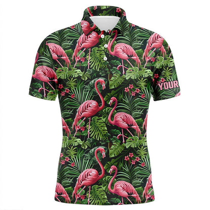 Golf Polo shirts, Pink Flamingo Tropical Pattern Mens Golf Polo Shirts Custom Golf Shirts For Mens Golf Gifts
