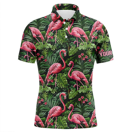 Golf Polo shirts, Pink Flamingo Tropical Pattern Mens Golf Polo Shirts Custom Golf Shirts For Mens Golf Gifts
