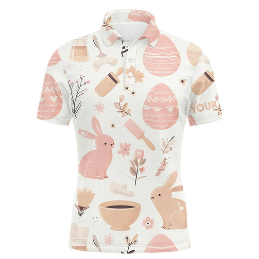 Golf Polo shirts, Pink Funny Easter Eggs & Bunnies Mens Golf Polo Shirt Custom Easter Day Golf Tops For Men