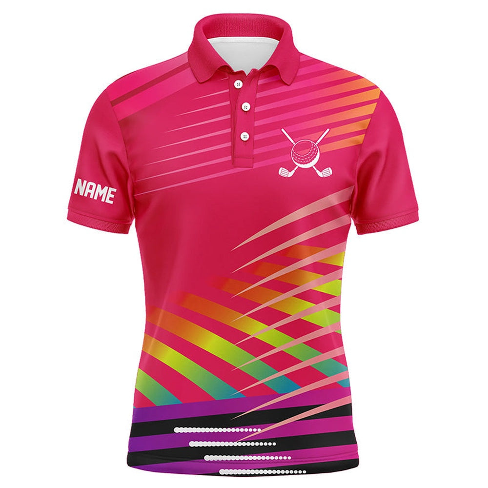 Golf Polo shirts, Pink Mens Golf Polo Shirts Custom Name Golf Shirts For Men