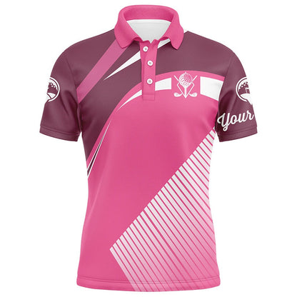 Golf Polo shirts, Pink Mens Golf Polos Shirts Custom Golf Tops For Mens, Personalized Unique Golf Gifts