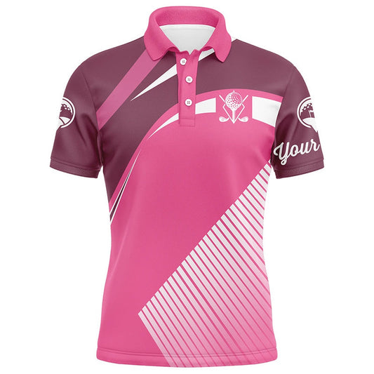 Golf Polo shirts, Pink Mens Golf Polos Shirts Custom Golf Tops For Mens, Personalized Unique Golf Gifts