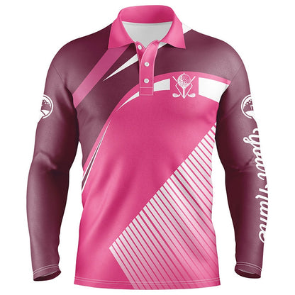 Golf Polo shirts, Pink Mens Golf Polos Shirts Custom Golf Tops For Mens, Personalized Unique Golf Gifts