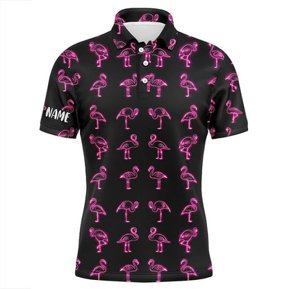 Golf Polo shirts, Pink Neon Flamingos Pattern Mens Golf Polo Shirt Custom Team Flamingo Golf Polo Shirts, Golfer Gifts