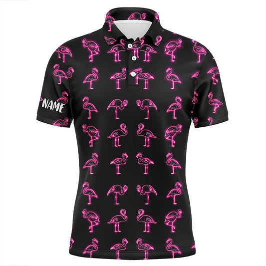 Golf Polo shirts, Pink Neon Flamingos Pattern Mens Golf Polo Shirt Custom Team Flamingo Golf Polo Shirts, Golfer Gifts