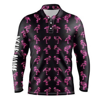 Golf Polo shirts, Pink Neon Flamingos Pattern Mens Golf Polo Shirt Custom Team Flamingo Golf Polo Shirts, Golfer Gifts