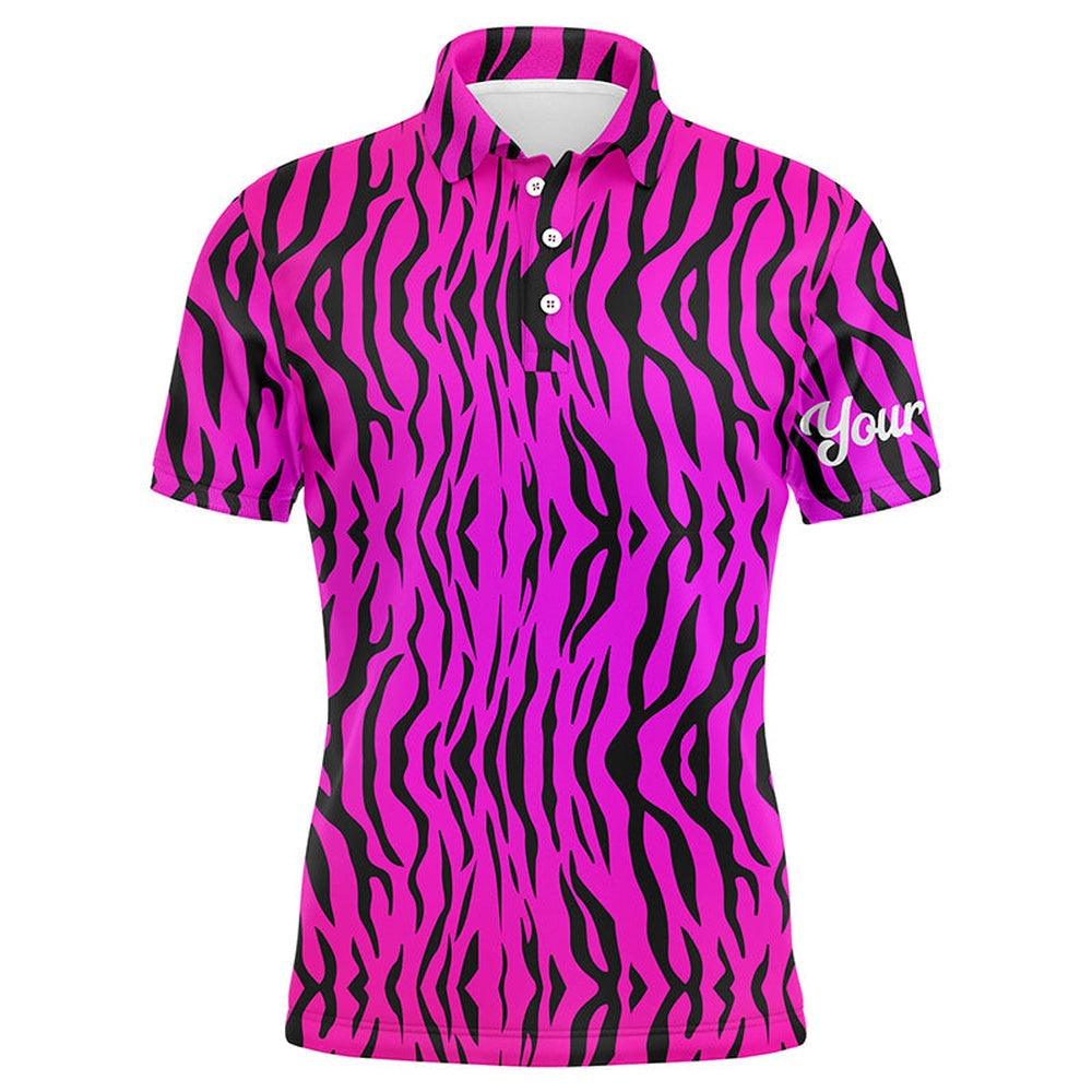 Golf Polo shirts, Pink Neon Tiger Stripes Background Mens Golf Polo Shirts Custom Golf Shirt For Men, Best Golf Gifts