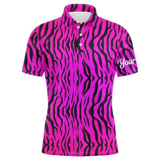 Golf Polo shirts, Pink Neon Tiger Stripes Background Mens Golf Polo Shirts Custom Golf Shirt For Men, Best Golf Gifts