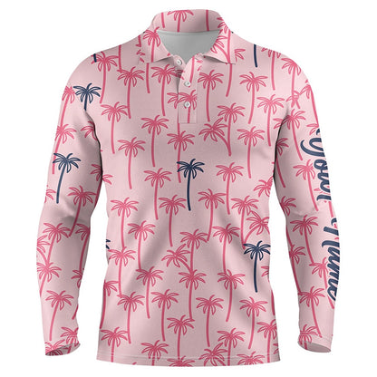 Golf Polo shirts, Pink Palm Tree Pattern Mens Golf Polo Shirts Custom Name Tropical Team Golf Shirt Mens
