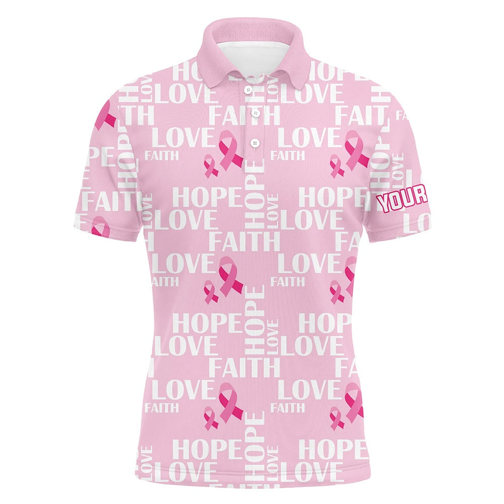 Golf Polo shirts, Pink Ribbon Faith Love Hope Breast Cancer Awareness Mens Golf Polo Shirts Golf Shirts For Men