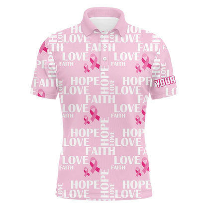 Golf Polo shirts, Pink Ribbon Faith Love Hope Breast Cancer Awareness Mens Golf Polo Shirts Golf Shirts For Men