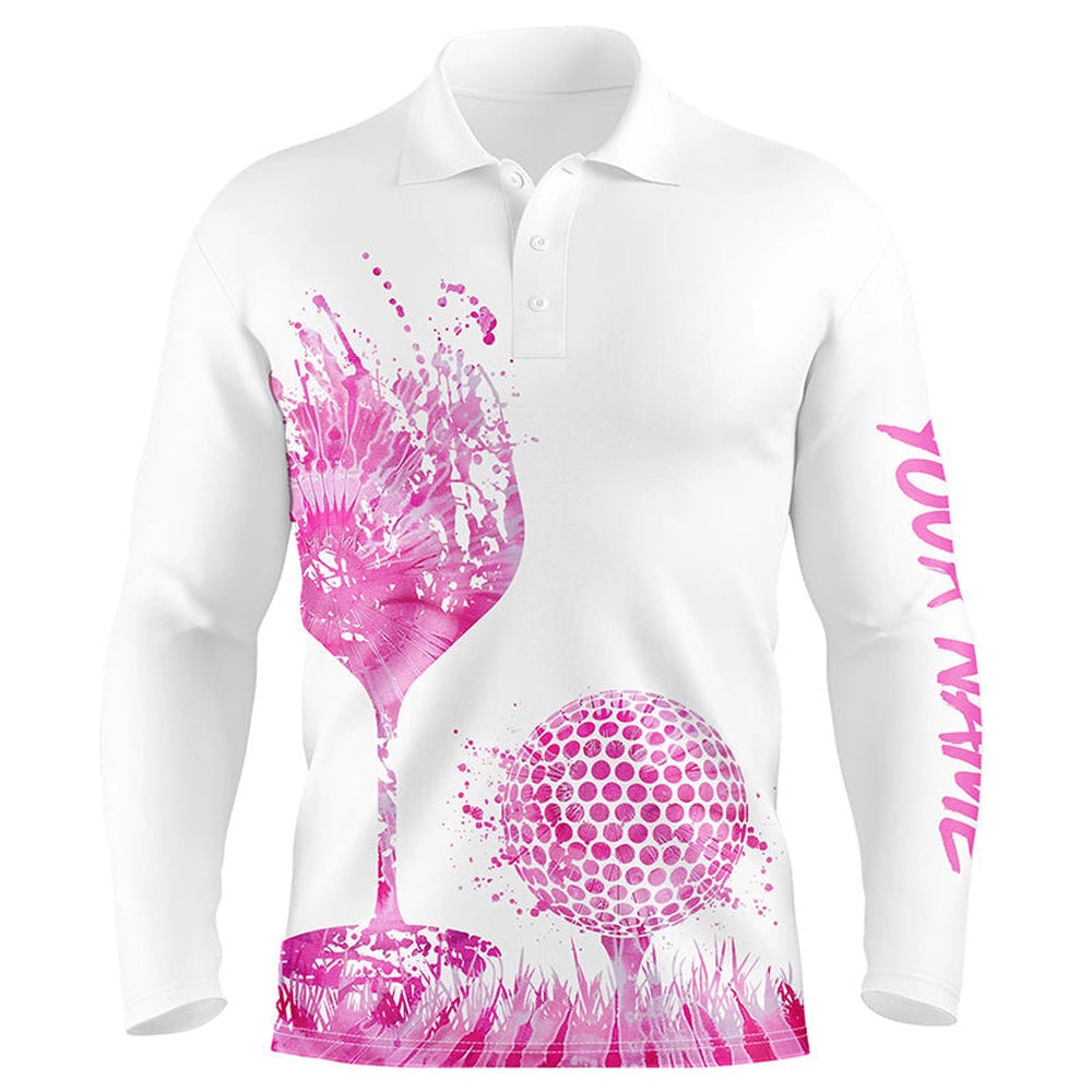 Golf Polo shirts, Pink Tie Dye Golf Wine Mens Golf Polo Shirts Custom Golf Attire For Men