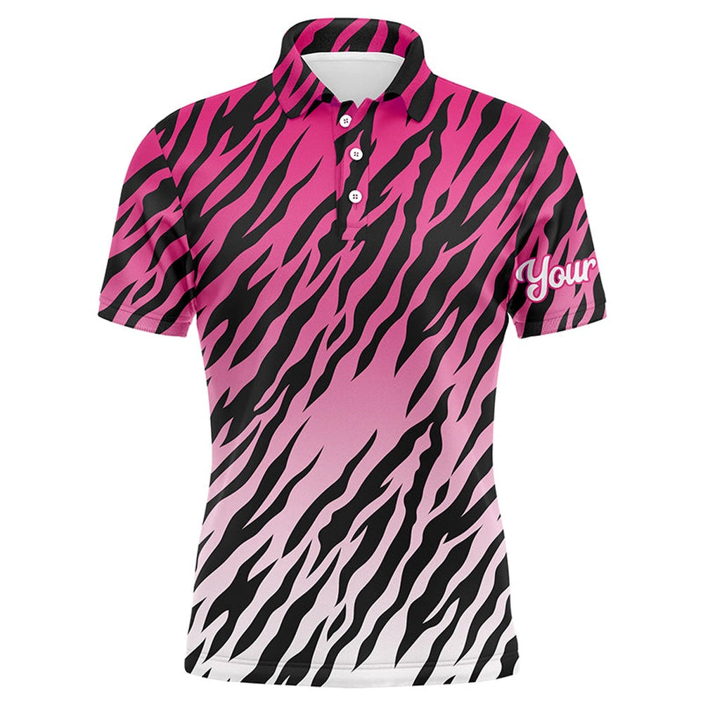 Golf Polo shirts, Pink Tiger Stripes Pattern Mens Golf Polo Shirts Custom Golf Apparel For Men, Best Golf Gifts
