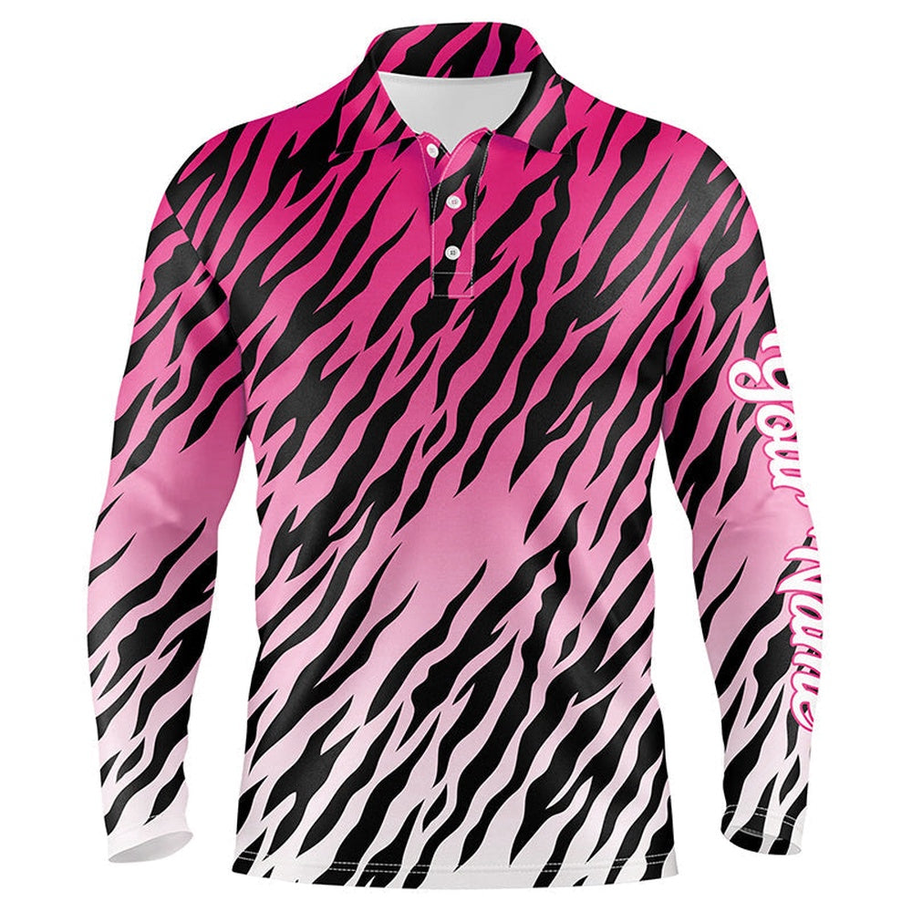 Golf Polo shirts, Pink Tiger Stripes Pattern Mens Golf Polo Shirts Custom Golf Apparel For Men, Best Golf Gifts