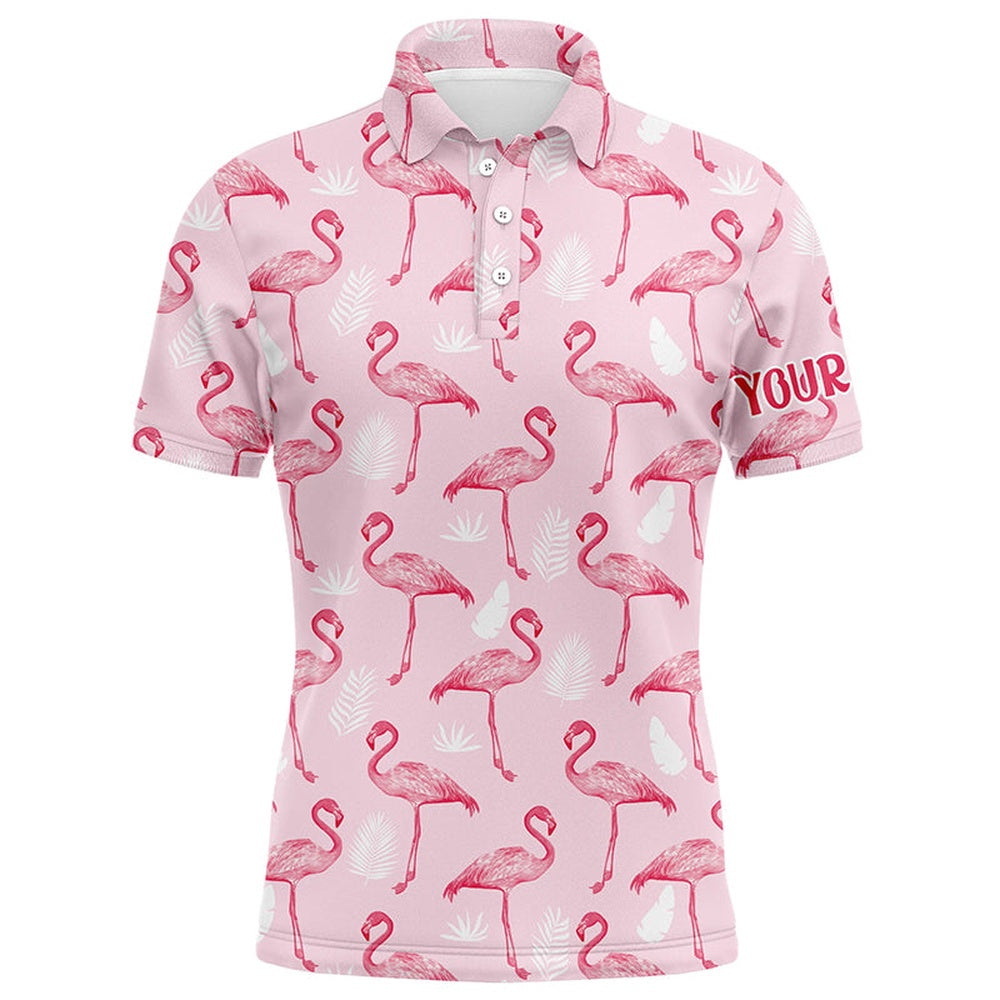 Golf Polo shirts, Pink Tropical Flamingo Mens Golf Polo Shirts Cusomized Funny Golf Tops For Men Male Golf Gifts