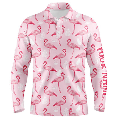 Golf Polo shirts, Pink Tropical Flamingo Mens Golf Polo Shirts Cusomized Funny Golf Tops For Men Male Golf Gifts