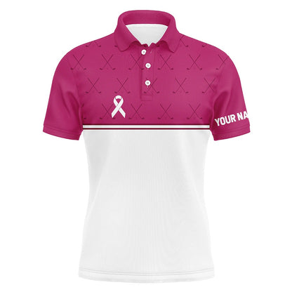 Golf Polo shirts, Pink White Breast Cancer Awareness Golf Shirts Custom Mens Golf Polo Pink Ribbon Golf Shirts