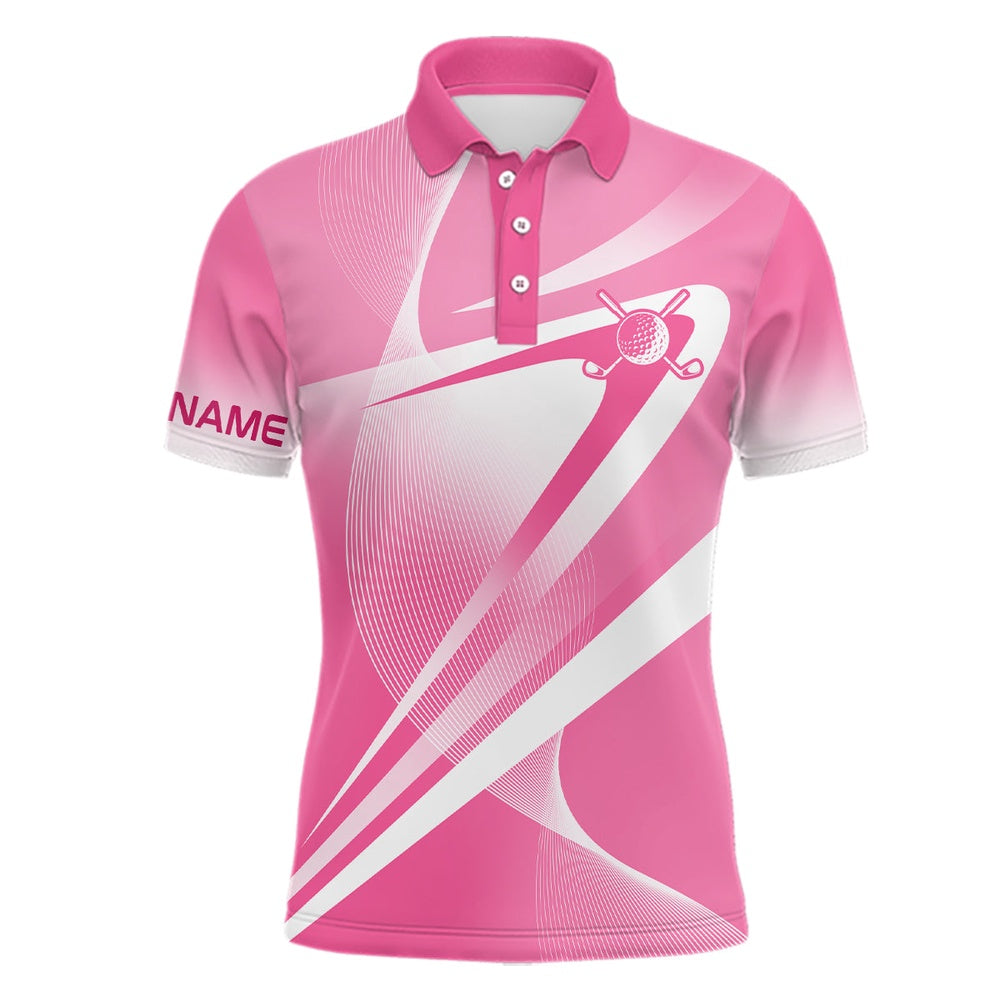 Golf Polo shirts, Pink White Custom Name Mens Golf Polo Shirts Personalized Golf Shirts For Men Golfing Gifts