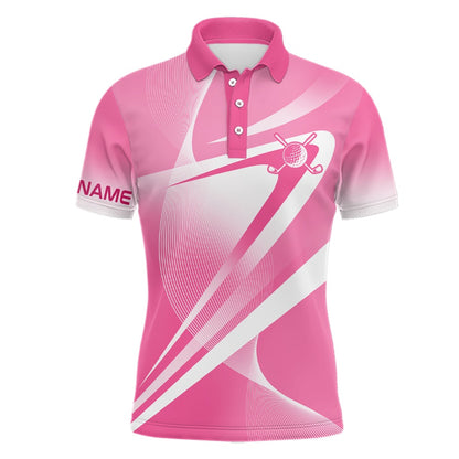 Golf Polo shirts, Pink White Custom Name Mens Golf Polo Shirts Personalized Golf Shirts For Men Golfing Gifts