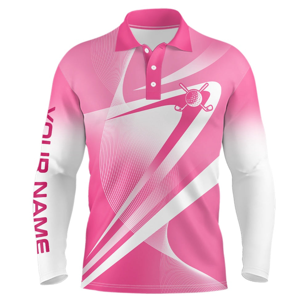 Golf Polo shirts, Pink White Custom Name Mens Golf Polo Shirts Personalized Golf Shirts For Men Golfing Gifts