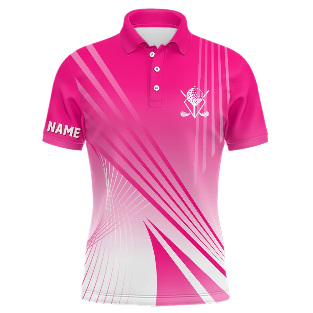 Golf Polo shirts, Pink White Gradient Mens Golf Polo Shirts Custom Name Golf Shirts For Men Personalized Golfer Gifts