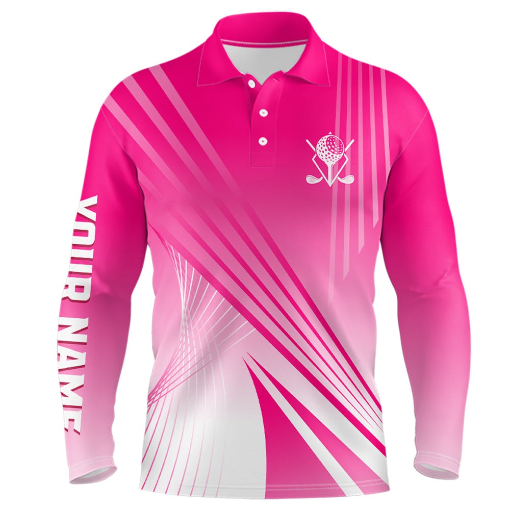 Golf Polo shirts, Pink White Gradient Mens Golf Polo Shirts Custom Name Golf Shirts For Men Personalized Golfer Gifts