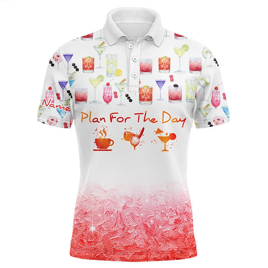 Golf Polo shirts, Plan For The Day Coffee Golf Cocktail Watercolor Mens Golf Polo Shirt Funny Golf Shirts For Men