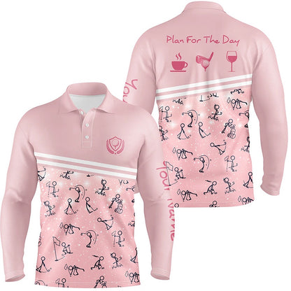 Golf Polo shirts, Plan For The Day Pink Mens Golf Polo Shirts Custom Funny Golf Shirts For Men Cute Golf Gifts