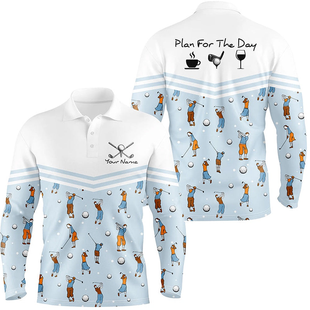 Golf Polo shirts, Playing Golf Plan For The Day Blue Mens Polo Shirts Custom Cute Golf Shirts For Men Golf Gifts