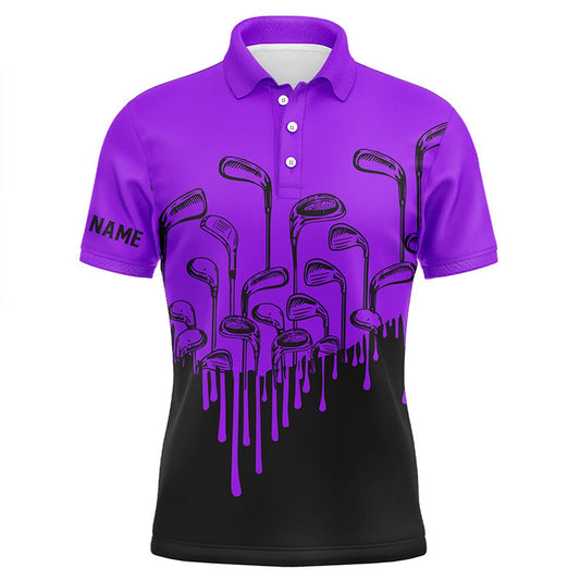 Golf Polo shirts, Purple And Black Halloween Golf Clubs Mens Golf Polo Shirts Custom Name Male Golf Attire For Men