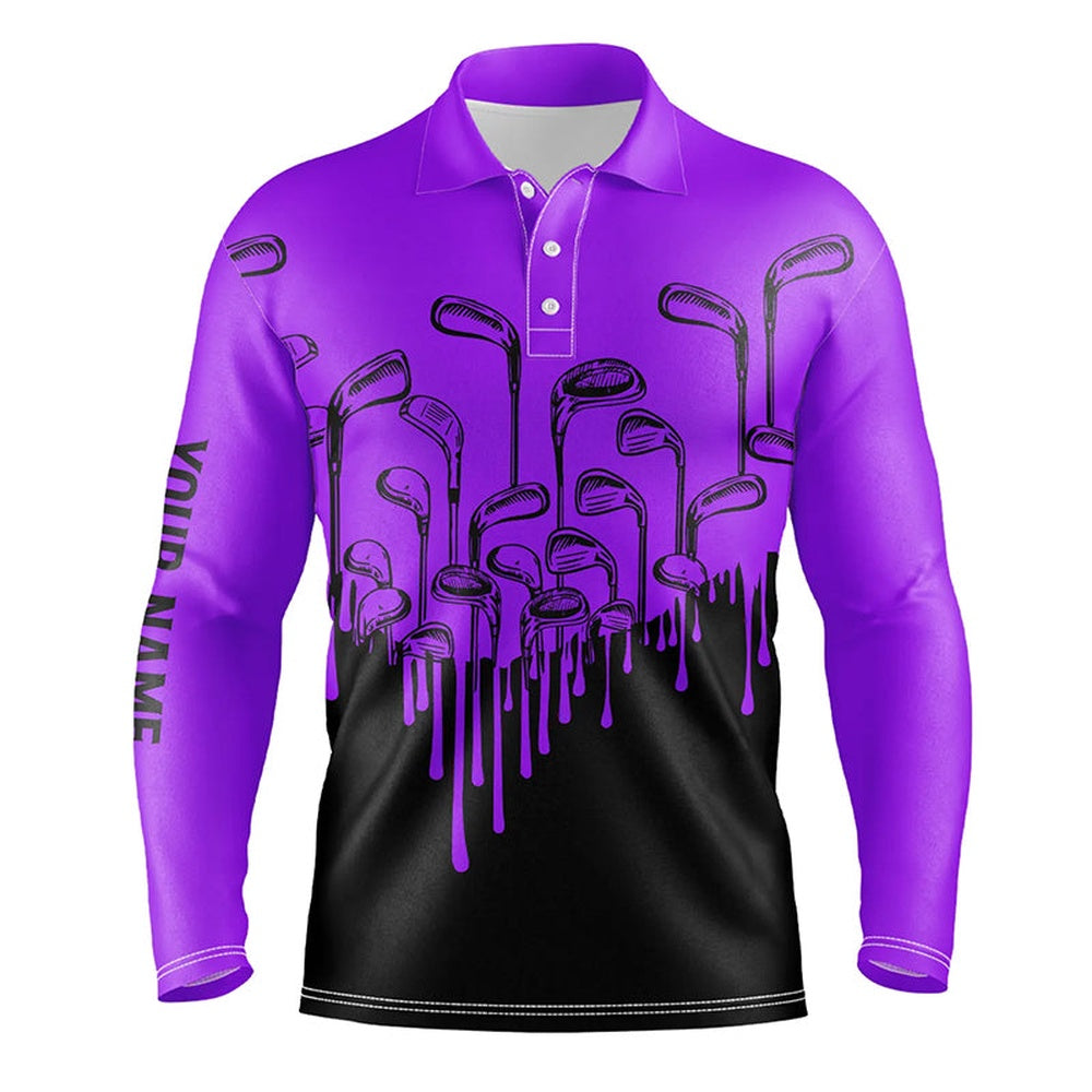 Golf Polo shirts, Purple And Black Halloween Golf Clubs Mens Golf Polo Shirts Custom Name Male Golf Attire For Men