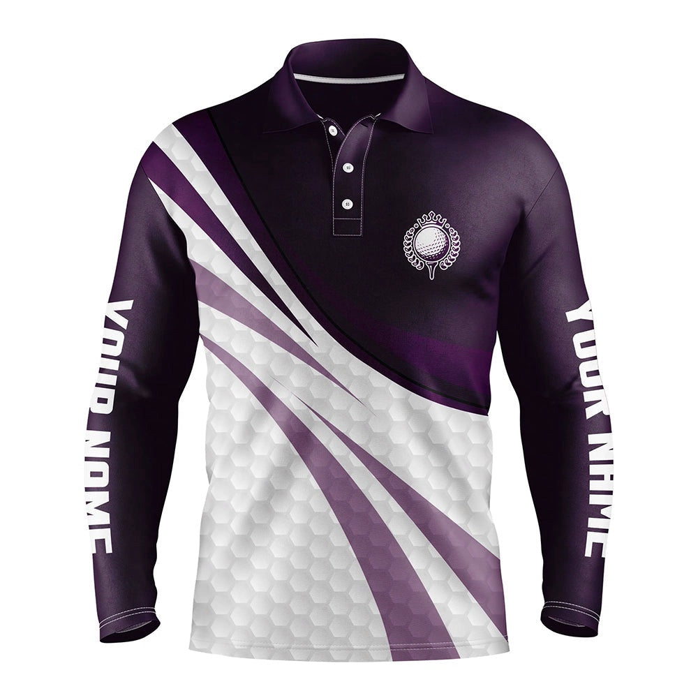 Golf Polo shirts, Purple And White Golf Shirt Custom Name Mens Golf Polo Shirts, Mens Purple Golf Polo, Golfer Gifts