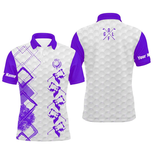 Golf Polo shirts, Purple And White Mens Golf Polo Shirt Custom Name Men'S Golf Apparel, Gifts For Golf Lovers