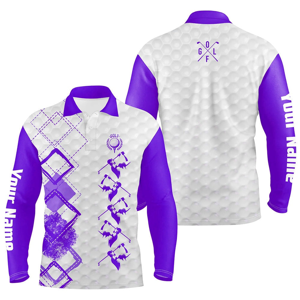 Golf Polo shirts, Purple And White Mens Golf Polo Shirt Custom Name Men'S Golf Apparel, Gifts For Golf Lovers