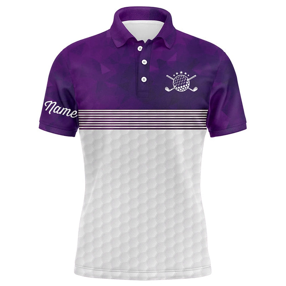 Golf Polo shirts, Purple And White Mens Golf Polo Shirts Custom Name Golf Shirts For Men