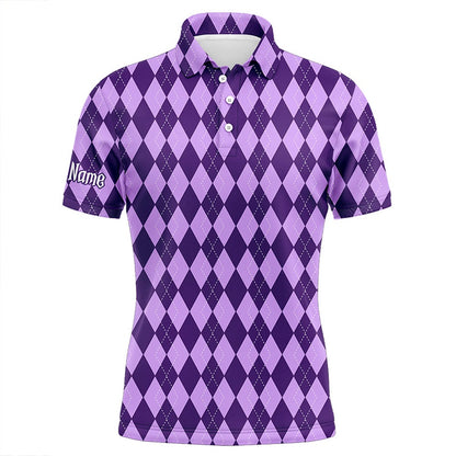 Golf Polo shirts, Purple Argyle Halloween Seamless Pattern Custom Mens Golf Polo Shirts, Golf Attire For Men