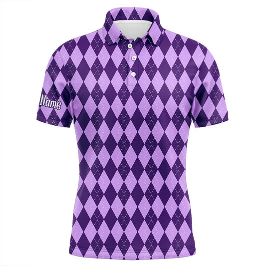 Golf Polo shirts, Purple Argyle Halloween Seamless Pattern Custom Mens Golf Polo Shirts, Golf Attire For Men