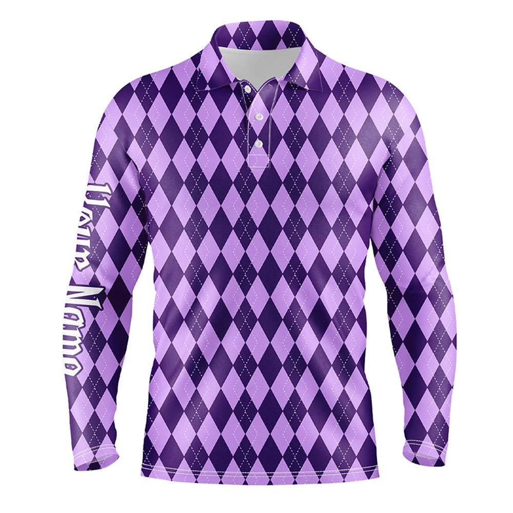 Golf Polo shirts, Purple Argyle Halloween Seamless Pattern Custom Mens Golf Polo Shirts, Golf Attire For Men