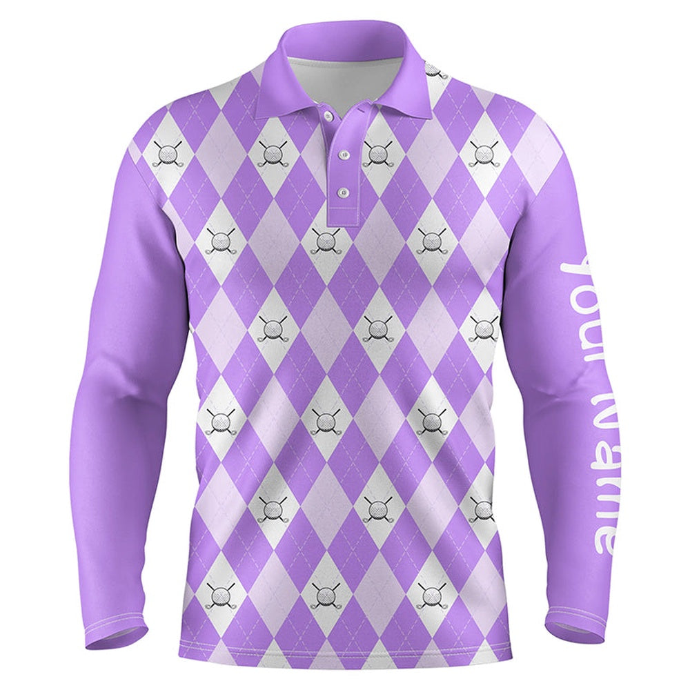 Golf Polo shirts, Purple Argyle Plaid Pattern Mens Golf Polos Shirts Custom Golf Shirts For Men