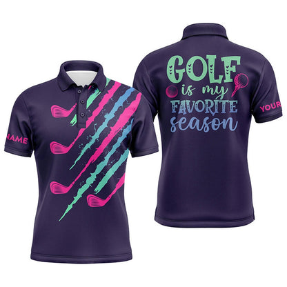 Golf Polo shirts, Purple Gradient Mens Golf Polo Shirt Custom Name Golf Is My Favorite Season, Best Golf Gifts For Men