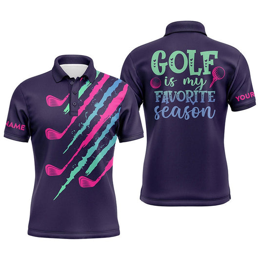 Golf Polo shirts, Purple Gradient Mens Golf Polo Shirt Custom Name Golf Is My Favorite Season, Best Golf Gifts For Men