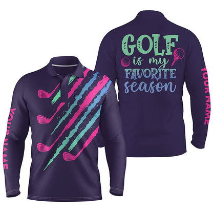 Golf Polo shirts, Purple Gradient Mens Golf Polo Shirt Custom Name Golf Is My Favorite Season, Best Golf Gifts For Men